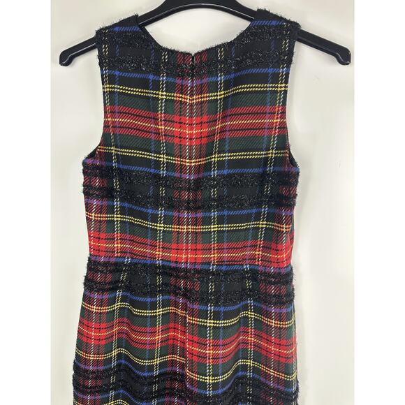 J.Crew Holiday Tartan Sheath Shift Dress Sleeveless Tweed Lace Red Plaid Size 8 - Picture 4 of 16
